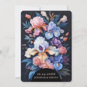 Botanische Hochzeit zwischen Rosa und Blau Iris Einladung (Rückseite)