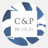 Botanische Hochzeitmonogramm Runder Aufkleber (Vorderseite)