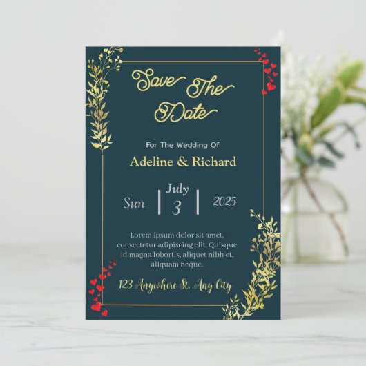 Botanische Hochzeitseinladung Classic Green and Go Einladung (Stehend Vorderseite)