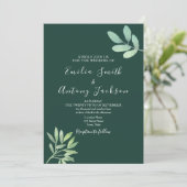 Botanische Hochzeitseinladung mit Smaragdgrün Einladung (Stehend Vorderseite)