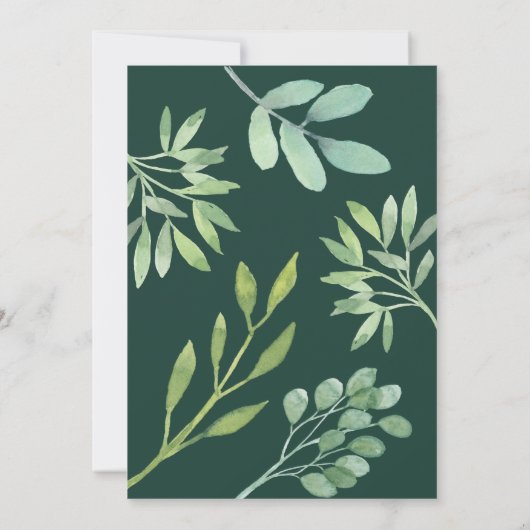Botanische Hochzeitseinladung mit Smaragdgrün Einladung (Rückseite)