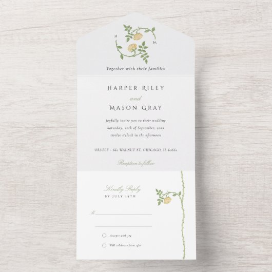 Botanische Hochzeitseinladung und UAWG All In One Einladung (Innen Boden)