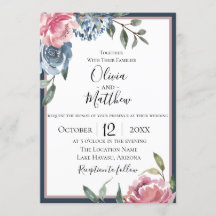 Botanische Hochzeitseinladung von Navy Blue Mauve