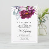 Botanische Hochzeitseinladungen mit Rotem Violett Einladung (Stehend Vorderseite)