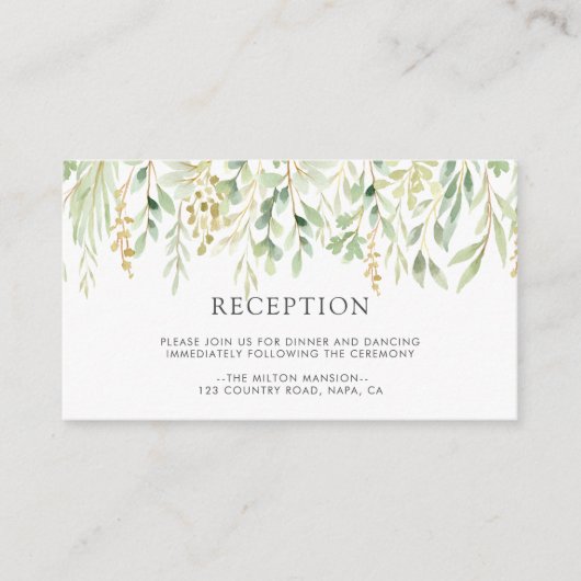 Botanische Hochzeitsempfehlung in grünen Blättern Begleitkarte (Vorderseite)