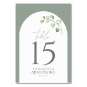 Botanische Hochzeitsempfehlung mit moderner Sage G Tischnummer (Vorderseite)