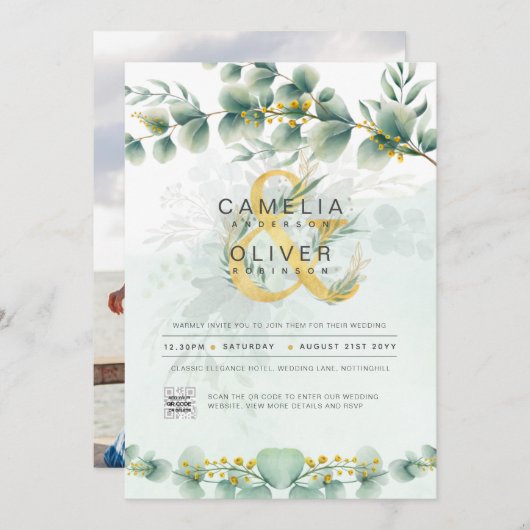 Botanische Hochzeitsfeier im Grünen Einladung (Vorne/Hinten)