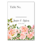 Botanische Hochzeitsfeier in Rosa Tischnummer (Rückseite)