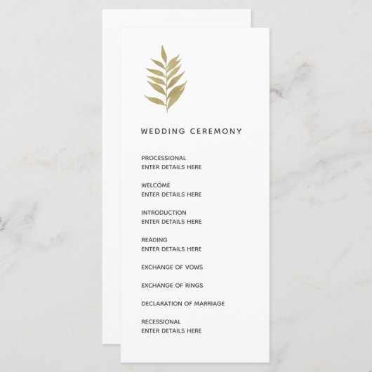 Botanische Hochzeitsfeier mit einfachem Goldleder Programm (Vorne/Hinten)