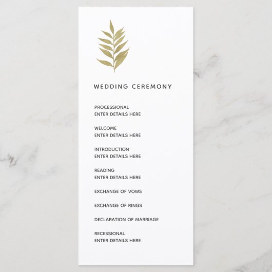 Botanische Hochzeitsfeier mit einfachem Goldleder Programm (Vorderseite)