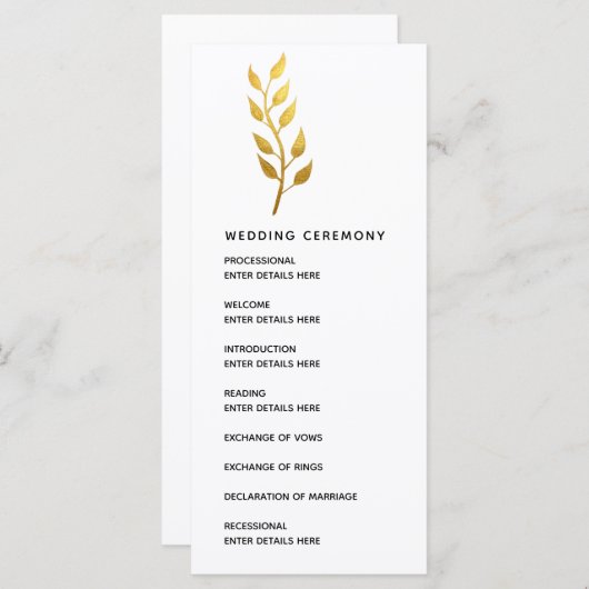 Botanische Hochzeitsfeier mit einfachem Goldleder Programm (Vorne/Hinten)