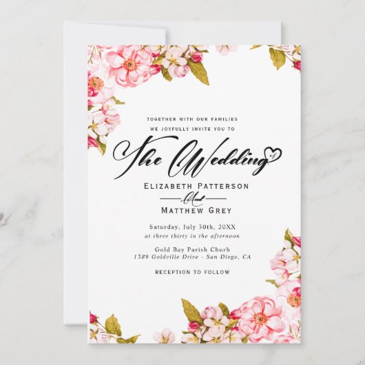 Botanische Hochzeitsfeier mit Wasserfarbe Sakura Einladung (Vorderseite)