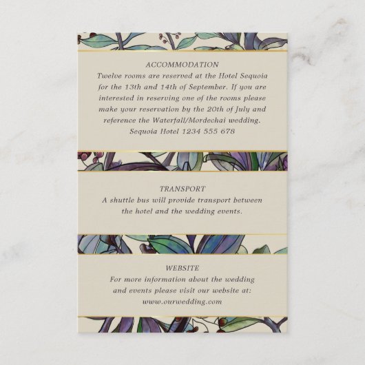 Botanische Hochzeitsgast-Informationen zu Wasserfa Begleitkarte (Vorderseite)