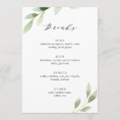 Botanische Hochzeitsgetränke aus grünen Blättern Menükarte (Vorderseite)