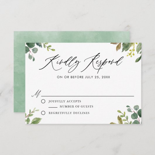Botanische Hochzeitskarte für Wasserfarben RSVP Karte (Vorne/Hinten)