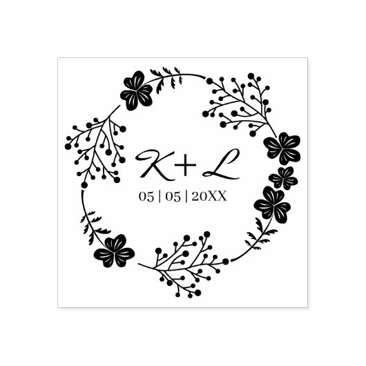 Botanische Hochzeitskranz mit Initialen Gummistempel (Prägung)