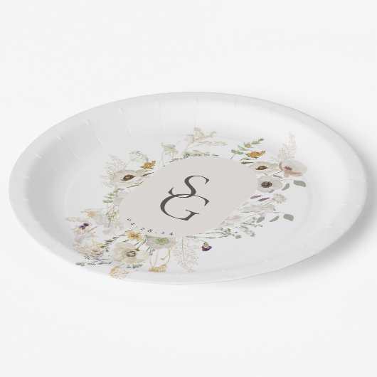 Botanische Hochzeitspapier-Teller Pappteller (Schrägansicht)