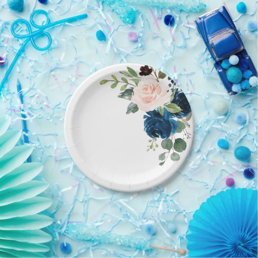 Botanische Hochzeitsplatte aus blauem Rosa Pappteller (Party)