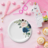 Botanische Hochzeitsplatte aus blauem Rosa Pappteller (Party)