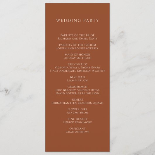 Botanische Hochzeitsprogramme für die Terrakotta Programm (Rückseite)