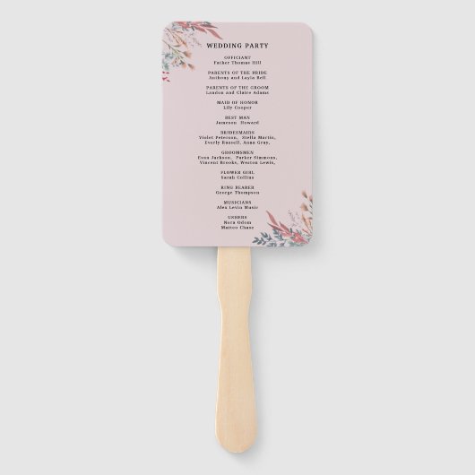 Botanische Hochzeitsprogramme für Dusty Wildblume Fächer (Rückseite)