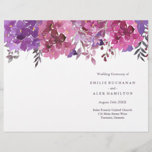 Botanische Hochzeitsprogramme für Wasserfarben