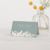 Botanische Hochzeitssage Grün Personalisiert Platzkarte (Rückseite)