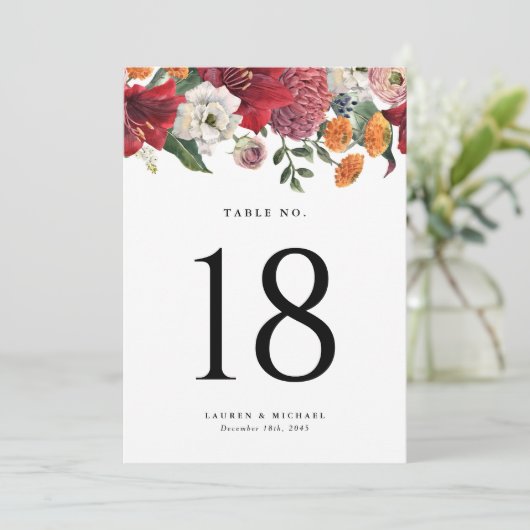 Botanische Hochzeitssemble-Tischnummer Amaryllis (Stehend Vorderseite)