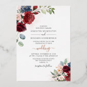 Botanische Hochzeitsskrippe mit floraler Burgund R Folieneinladung (Vorderseite)