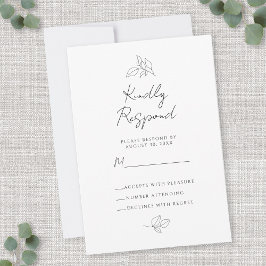 Botanische Hochzeitsszenarien - Schwarz-Weiß-Blätt RSVP Karte