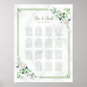 Botanische Hochzeitstabelle für Grüne Blume Poster (Vorne)