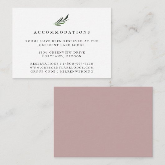Botanische Hochzeitsunterkünfte in Dusty Mauve Begleitkarte (Vorne/Hinten)