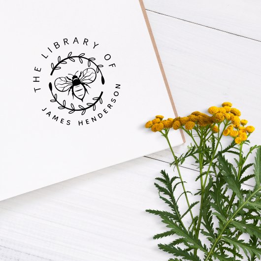 Botanische Honigbiene aus dem Bibliothekbuch Gummistempel