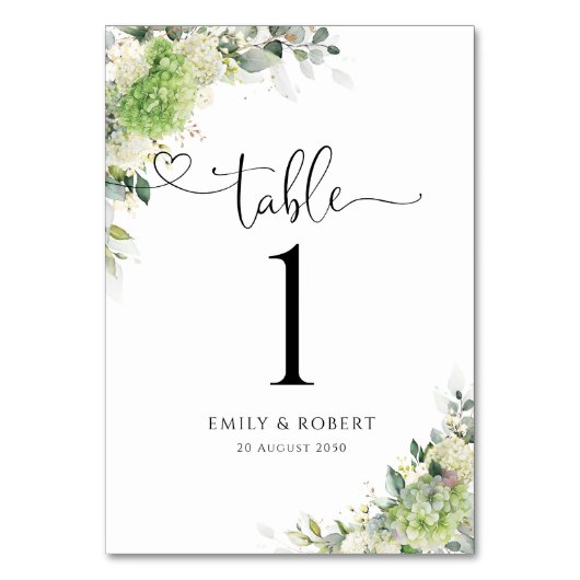 Botanische Hortensien Hochzeitstischnummern Tischnummer (Vorderseite)