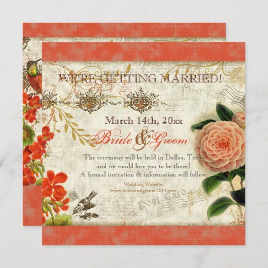 Botanische Hummingvögel Kamelien Save the Date Einladung (Vorne/Hinten)