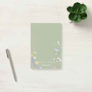 Botanische Hütte der Mongram Green Floral Butterfl Post-it Klebezettel