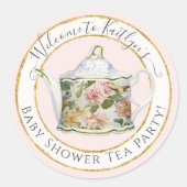 Botanische Hütte Wasserfarbe Tee Party Baby Runder Aufkleber (Vorderseite)