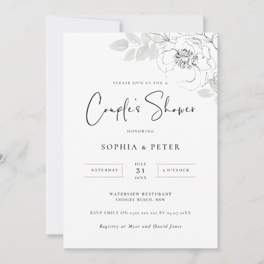 Botanische Illustration Couple's Dusche Einladung (Vorderseite)