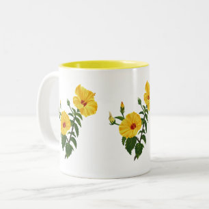 Botanische Illustration des gelben Hibiskus aus Ha Zweifarbige Tasse