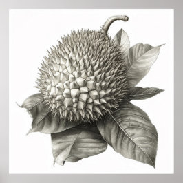 Botanische Illustration einer Durian Fruit Poster