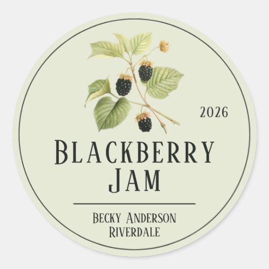 Botanische Illustration Light Green BlackBerry Jam Runder Aufkleber (Vorderseite)