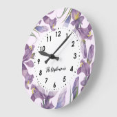 Botanische Illustration: Lila Wasserfarbe Ire Große Wanduhr (Winkel)