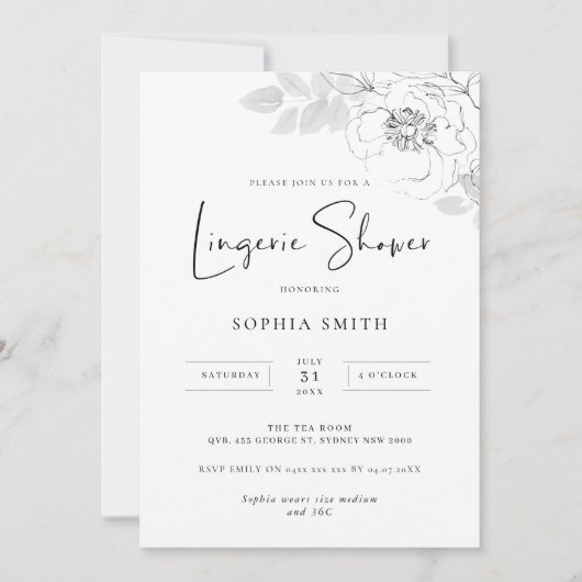 Botanische Illustration Lingerie Dusche Einladung (Vorderseite)