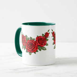 Botanische Illustration roter Rosen Tasse