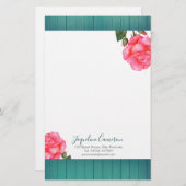 Botanische Illustration: Wasserfarbe Rosa Briefpapier (Vorne/Hinten)