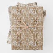 Botanische Illustrationen und beige-weiße Damast Geschenkpapier Set (Beispiel)