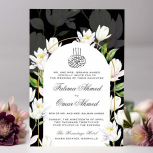 Botanische islamische Hochzeit mit schwarzem Wasse Einladung
