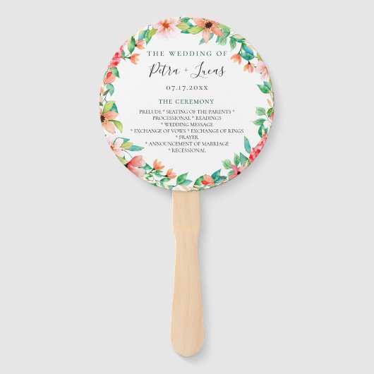 Botanische Island Wreath Wedding Program Hand Fans Fächer (Vorderseite)