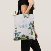 Botanische Japanische Aquarellblaue Blume Tasche (Von Nahem)