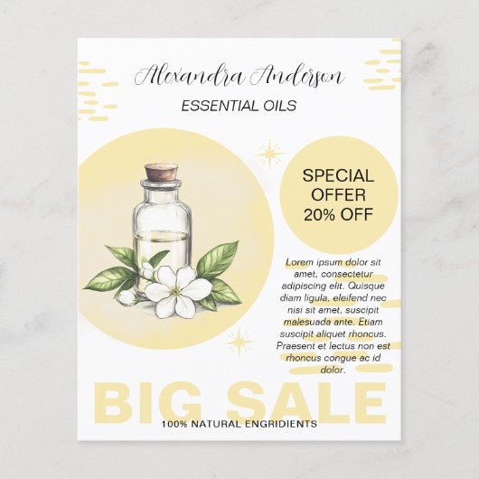 Botanische Jasmine Essential Oils Aquarell Flyer (Vorne)